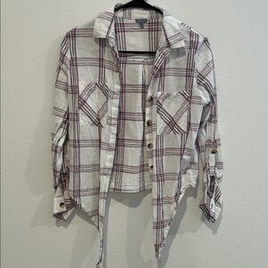 Charlotte Russe White Black and Red Plaid Button-Up Shirt